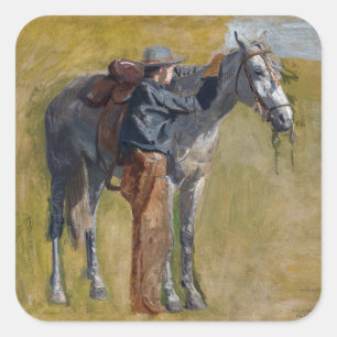 American Badlands: Old West Cowboy with Horse Square Sticker