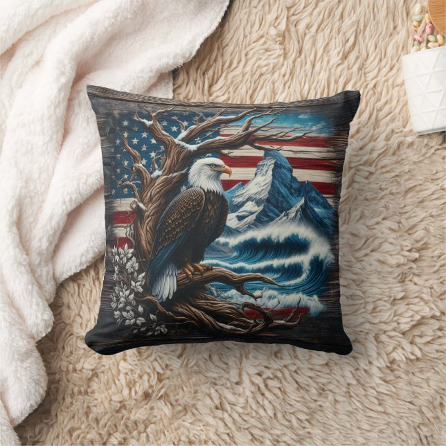 American Bald Eagle Against Mountain Backdrop Cushion (Blanket)