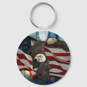 American Bald Eagle American Flag Key Ring