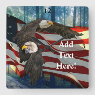 American Bald Eagle American Flag  Square Wall Clock