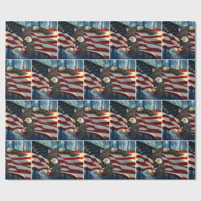 American Bald Eagle American Flag Wrapping Paper (Flat)
