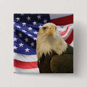 American Bald Eagle and Flag 15 Cm Square Badge