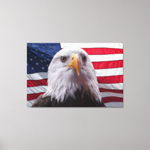 American bald eagle and Flag Canvas Print