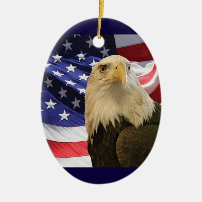American Bald Eagle and Flag Ceramic Tree Decoration (Front)