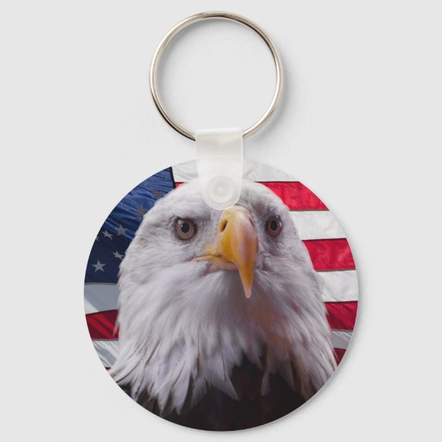 American Bald eagle and Flag Key Ring (Front)