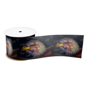 American Bald Eagle And Flag Satin Ribbon