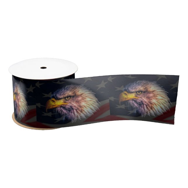 American Bald Eagle And Flag Satin Ribbon (Spool)