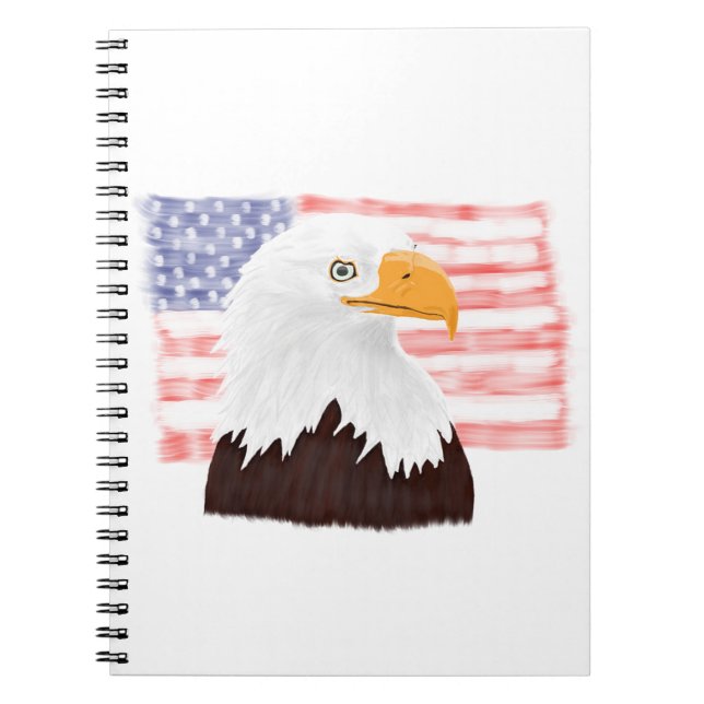 American Bald Eagle and Flag - transparent white.  Notebook (Front)