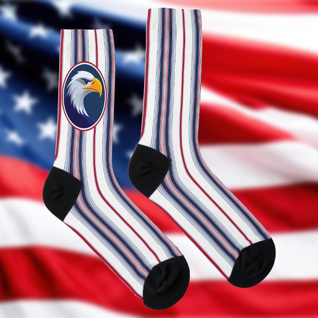 American Bald Eagle and Patriotic Pencil Stripes Socks (Creator Uploaded)