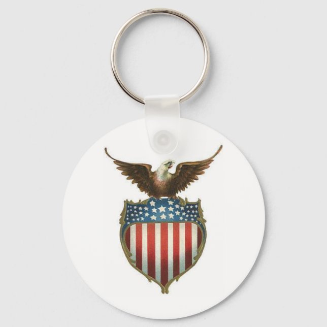 American Bald Eagle atop the stars and stripes Key Ring (Front)