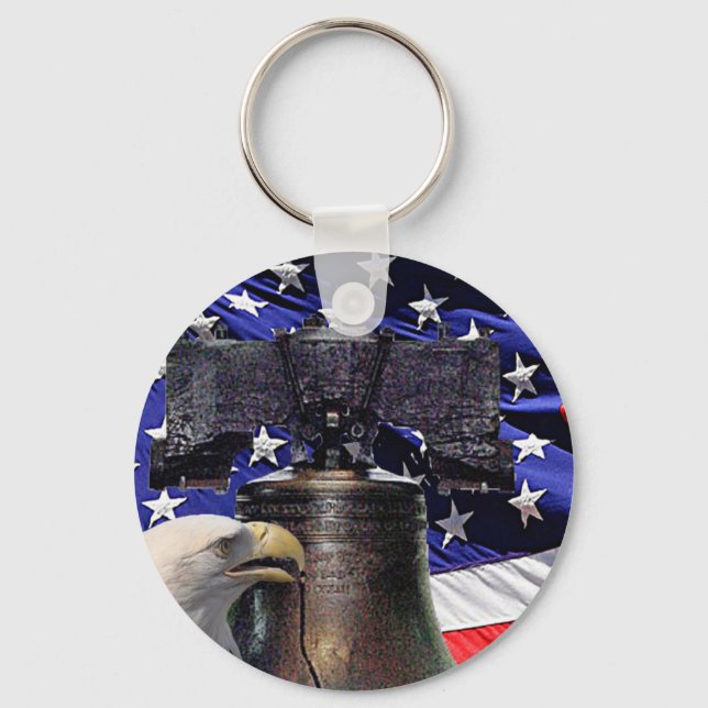 American Bald Eagle, Bell and Flag Key Ring (Front)