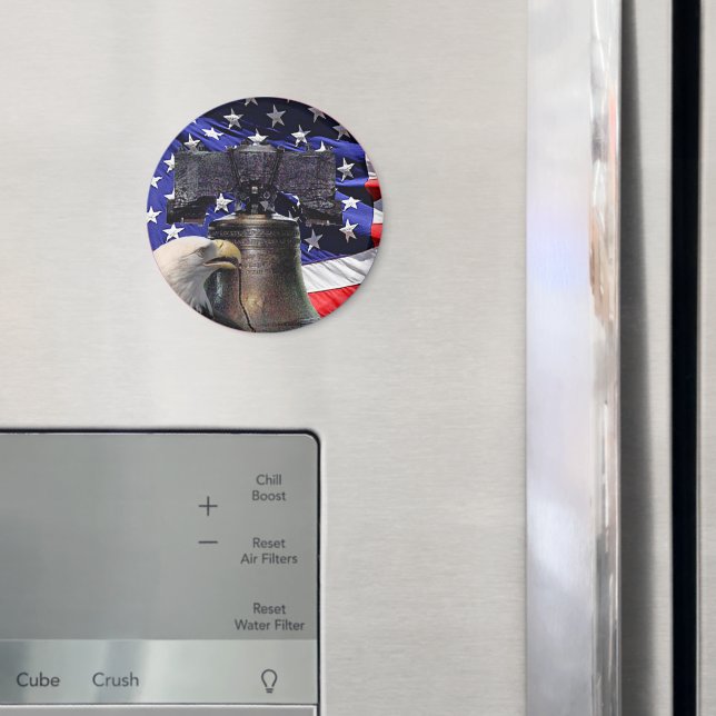 American Bald Eagle, Bell and Flag Magnet (In Situ (Fridge))