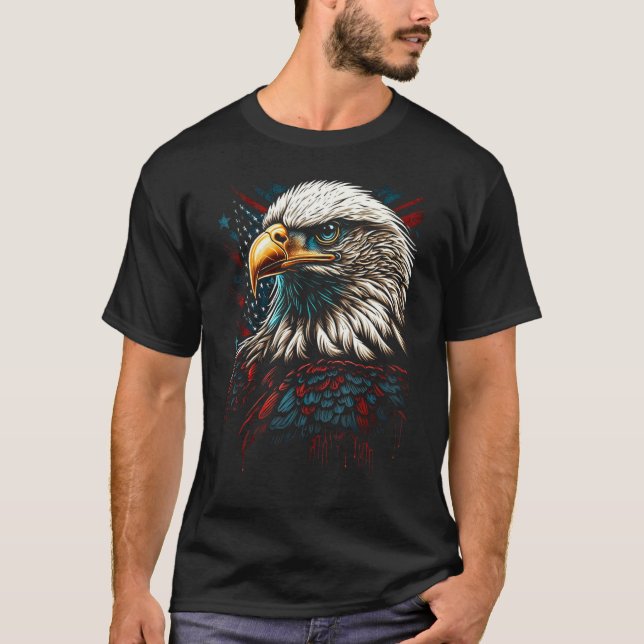 American Bald Eagle Eyes Flag Country 3 T-Shirt (Front)