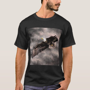 American Bald Eagle Flying in Storm Clouds Drawing T-Shirt
