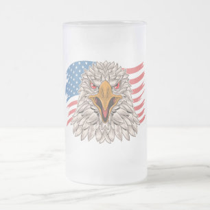 American Bald Eagle Frosted Glass Beer Mug