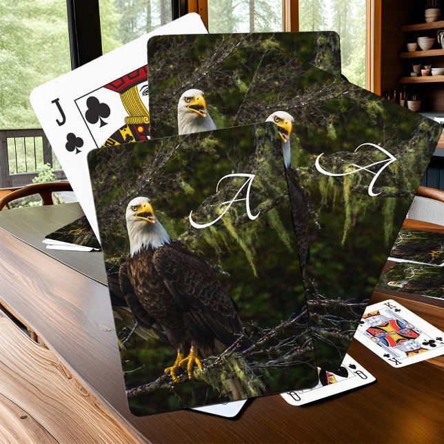 American Bald Eagle Monogram Patriotic Wildlife Playing Cards (Bald Eagle monogrammed playing cards)