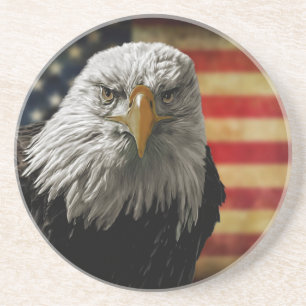American Bald Eagle on Grunge Flag Coaster