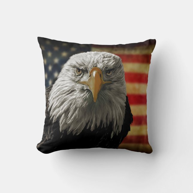 American Bald Eagle on Grunge Flag Cushion (Front)