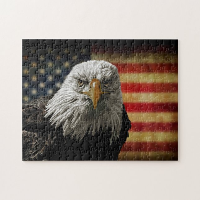 American Bald Eagle on Grunge Flag Jigsaw Puzzle (Horizontal)