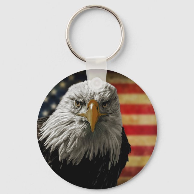 American Bald Eagle on Grunge Flag Key Ring (Front)