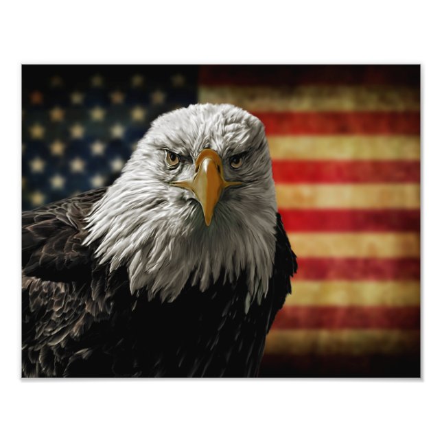 American Bald Eagle on Grunge Flag Photo Print (Front)