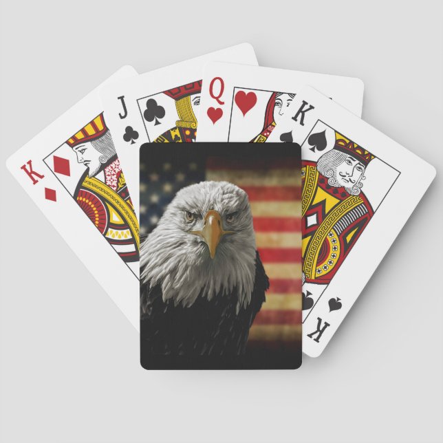 American Bald Eagle on Grunge Flag Playing Cards (Back)