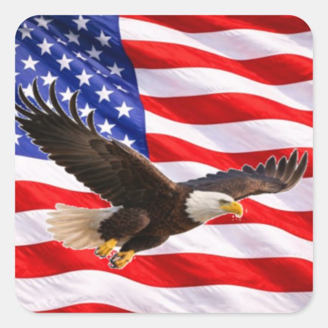 American Bald Eagle Patriotic Square Sticker (Front)