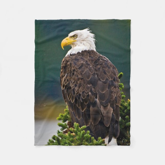 American Bald Eagle Perched Fleece Blanket (Front)
