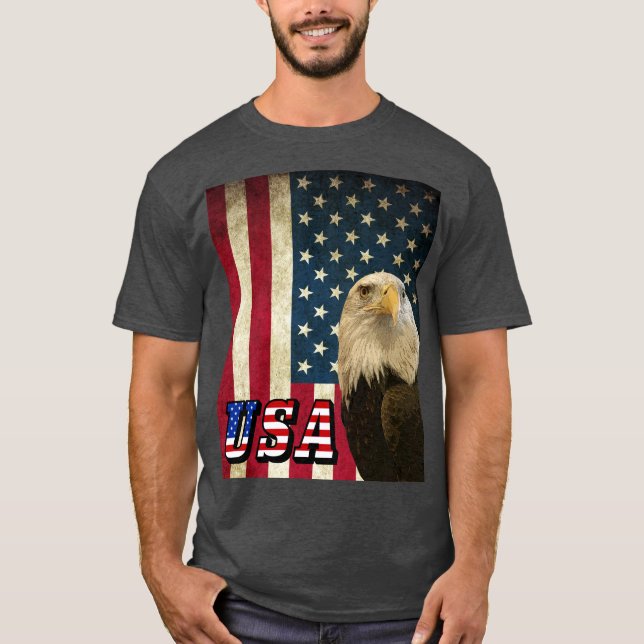 American Bald Eagle Retro Flag, USA Shirt- ZKOA T-Shirt (Front)