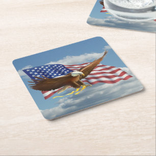 American Bald Eagle Square Paper Coaster