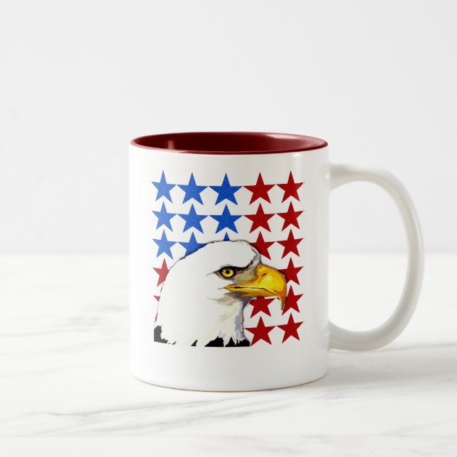 American Bald Eagle Stars Two-Tone Coffee Mug (Right)