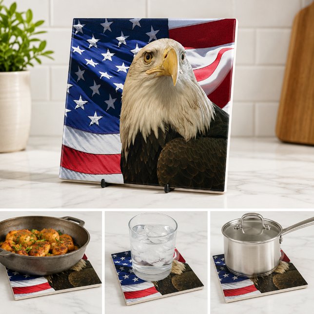 American Bald Eagle USA Flag Patriotic Decor Tile (American Bald Eagle USA Flag Patriotic Decor Tile)