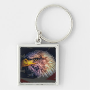 American Bald Eagle With Flag Key Ring
