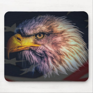 American Bald Eagle With Flag Mouse Pad