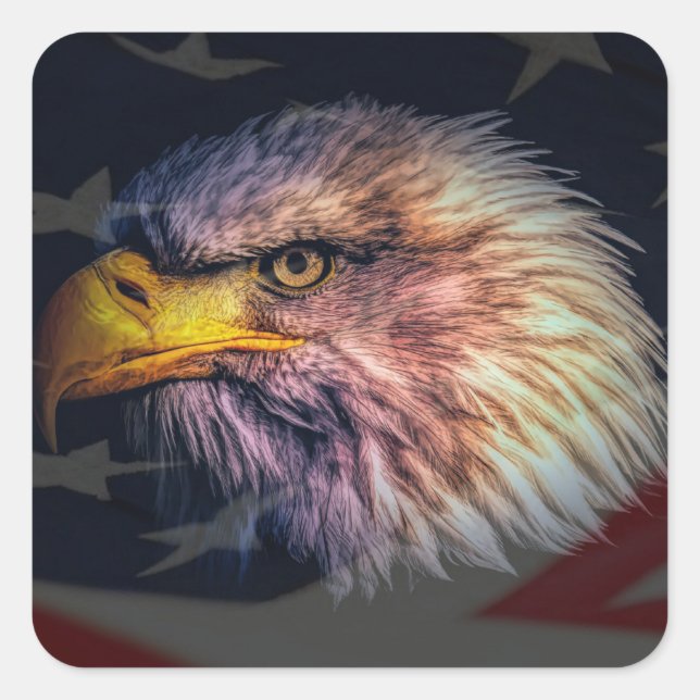 American Bald Eagle With Flag Square Sticker (Front)