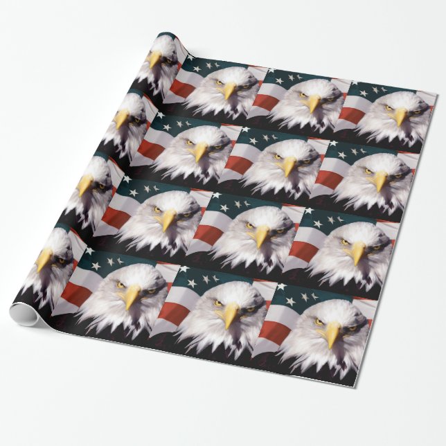 American Bald Eagle with Flag Wrapping Paper (Unrolled)