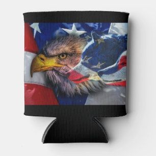 American Bald Eagle Wolf Flag Patriotic Can Cooler