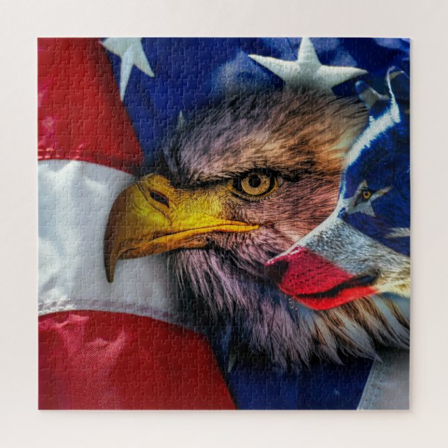American Bald Eagle Wolf Flag Patriotic Jigsaw Puzzle (Vertical)