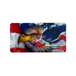 American Bald Eagle Wolf Flag Patriotic Label