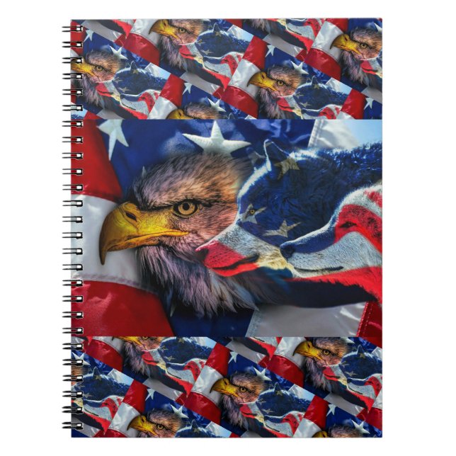 American Bald Eagle Wolf Flag Patriotic Notebook (Front)