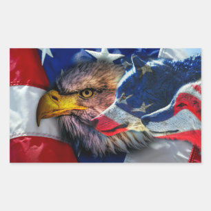 American Bald Eagle Wolf Flag Patriotic Rectangular Sticker