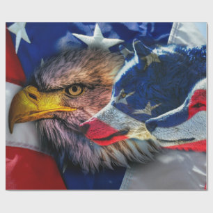 American Bald Eagle Wolf Flag Patriotic Wrapping Paper