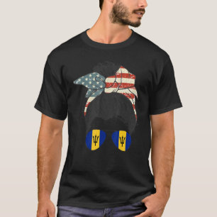 American Barbadian Messy Bun Half American Usa Bar T-Shirt