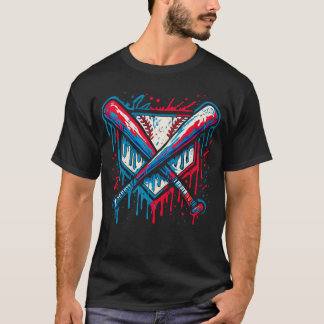 American Baseball Drip Graffiti Ball and Bat T-Shirt