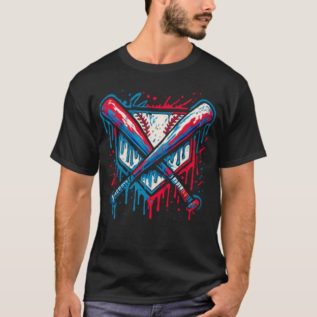 American Baseball Drip Graffiti Ball and Bat T-Shirt (Front)