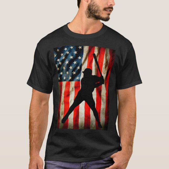 American Baseball player and USA flag patriotic co T-Shirt (Front)