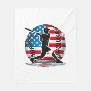American Baseball Player Batter With United States Fleece Blanket