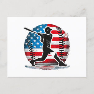 American Baseball Player Batter With United States Holiday Postcard
