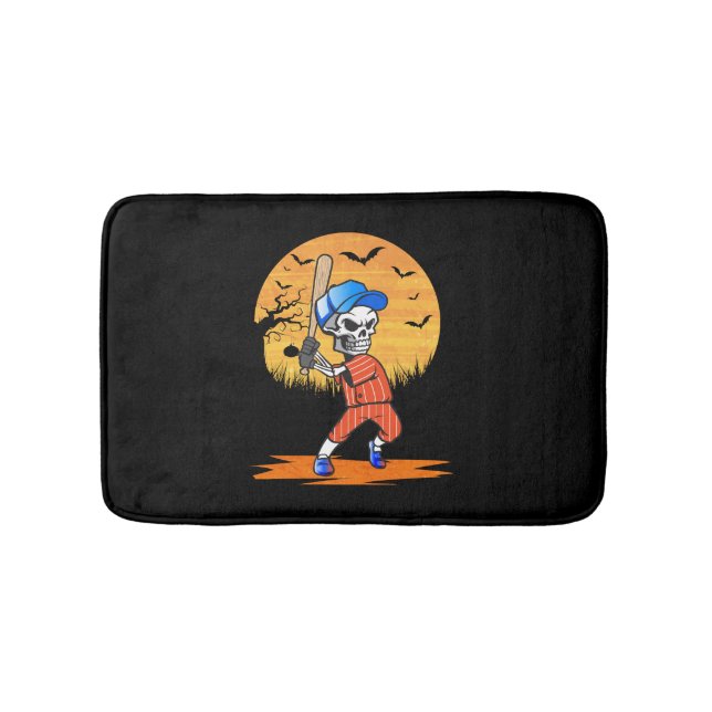 American Baseball Skeleton Halloween Men Boys Bath Mat (Front)