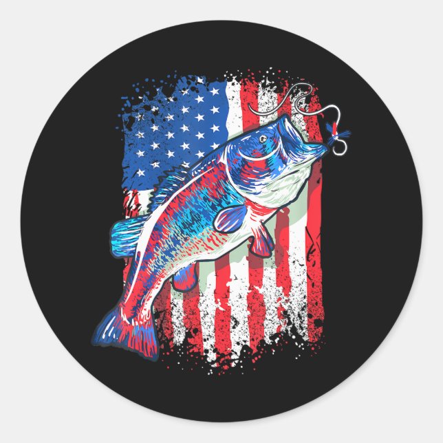 American Bass Fishing USA Flag Fisherman Classic Round Sticker (Front)